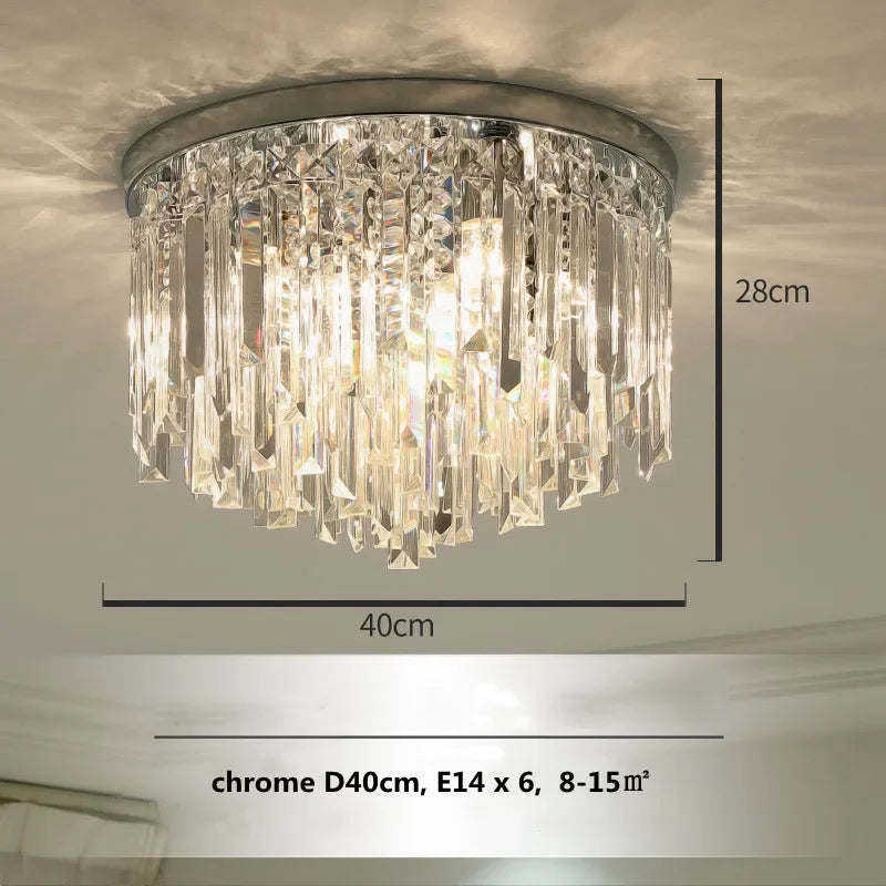 Luxury Crystal Ceiling Light Gold/Chrome Metal Round LED Lamp