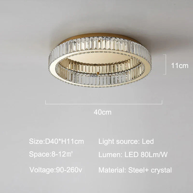 Luxury Gold Crystal Ceiling Light Ring LED Glossy Indoor Living Room Lighting