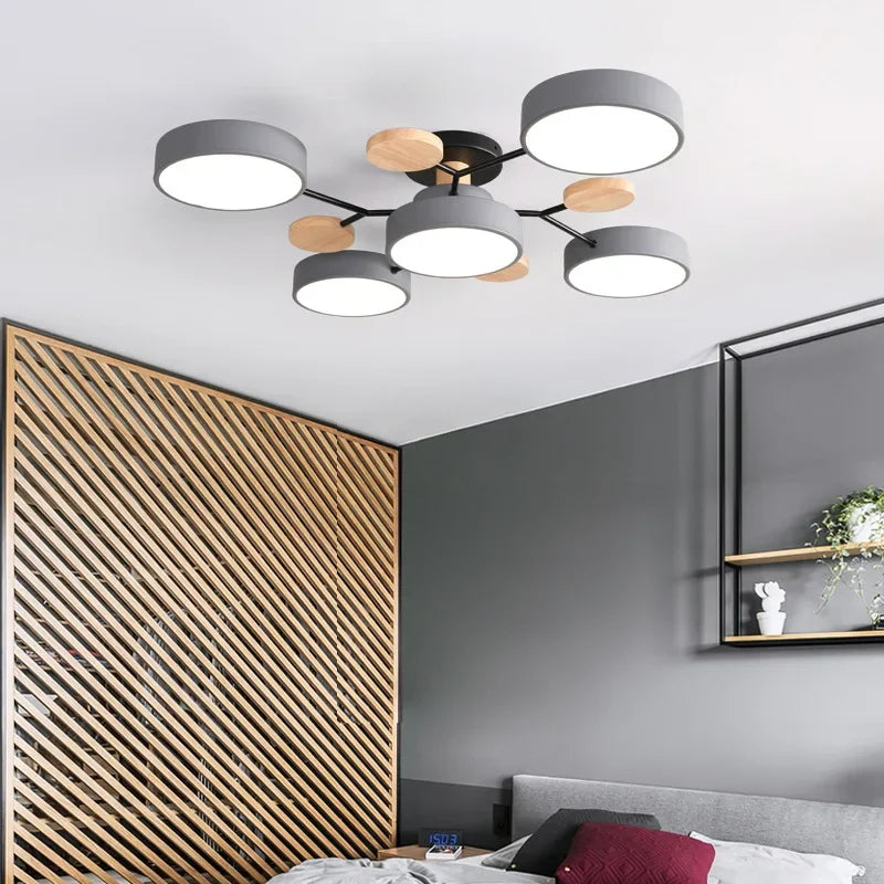 Nordic Wooden Chandelier LED Ceiling Light for Living Room, Bedroom, Kitchen, and Dining Room