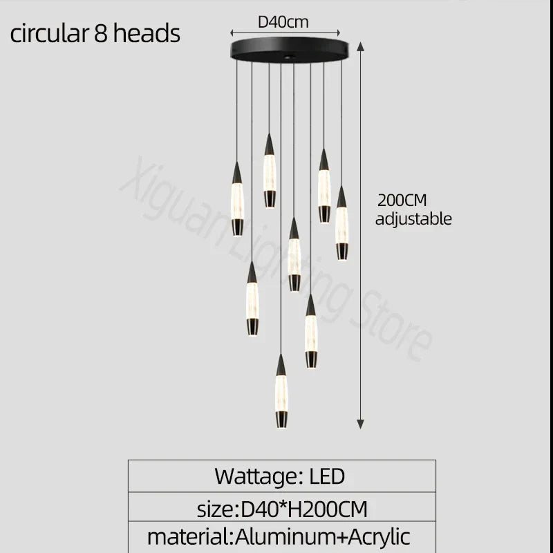 Modern Duplex High-rise LED Chandelier in Black Gold
