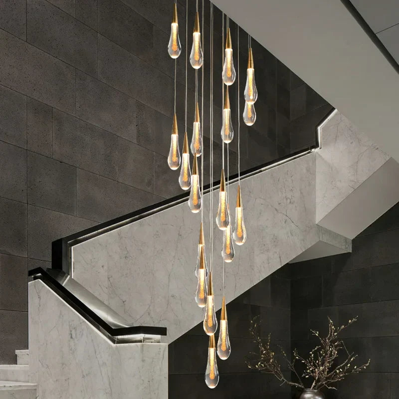 Gold Crystal Chandelier: Elegant Staircase LED Lighting Fixture for Villa Lobby