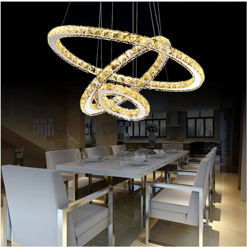 Crystal Rings Pendant Chandelier: Modern Ceiling Lamp for Living Room Decoration