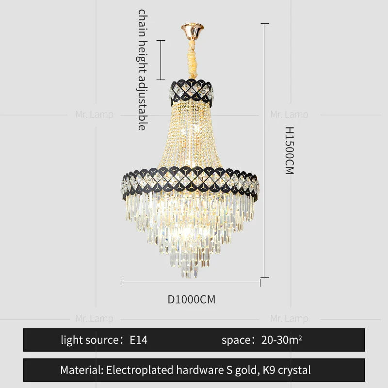 Crystal Chandelier Spiral Staircase Hall Lamp Duplex Living Room Hardware Texture