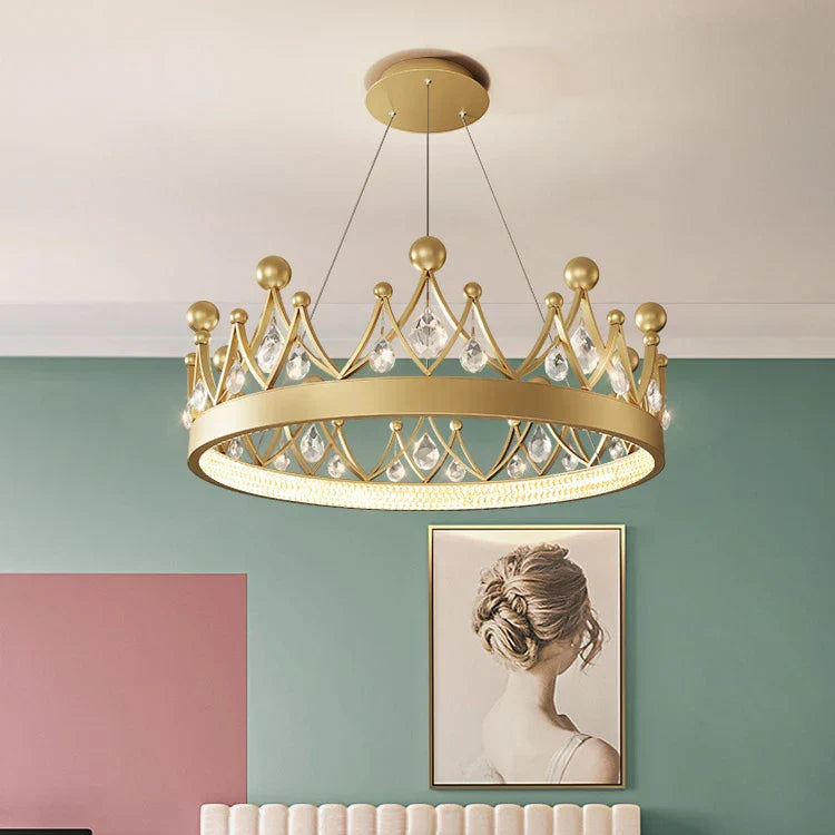 Crown Crystal Chandelier Pendant Light for Bedroom and Living Room Decor