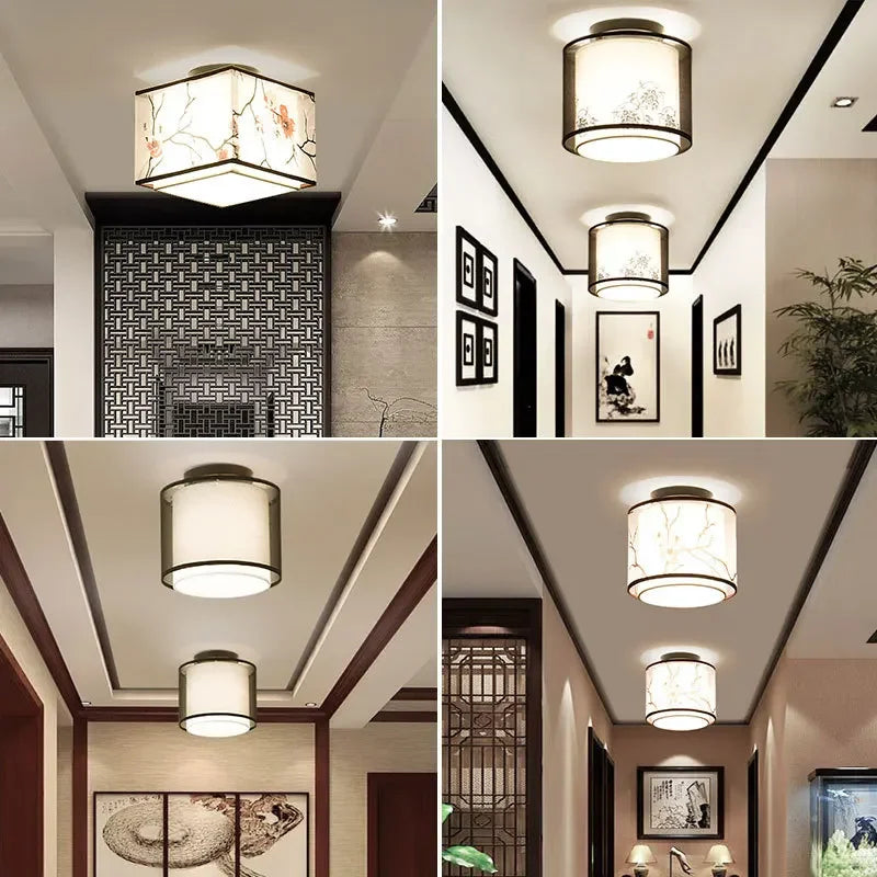 Vintage Linen Fabric Ceiling Light: Chinese Style LED Lamp for Home Decor