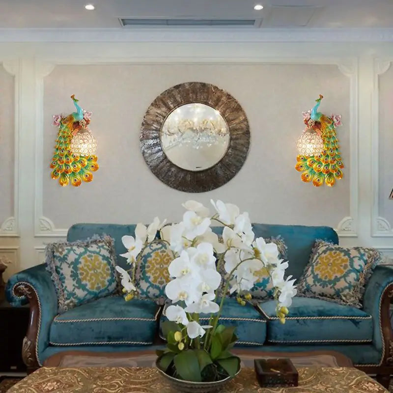 Peacock Resin Wall Lamp: Nordic Style LED Light for Bedroom, Living Room, Staircase