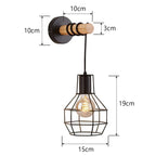 Loft American Iron Wood Wall Sconce Vintage Cage Guard Lampshade Fixture