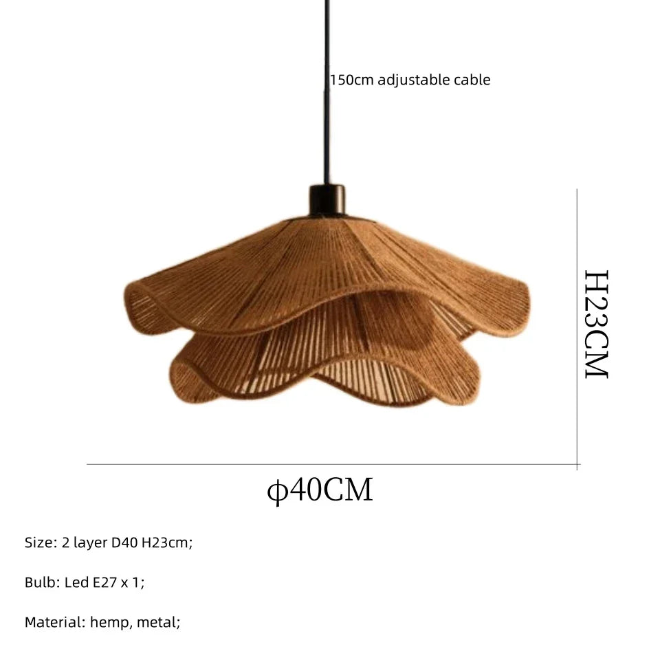 Japanese Hemp Knit Pendant Light E27 LED Lamp - Nordic Wabi Sabi Style