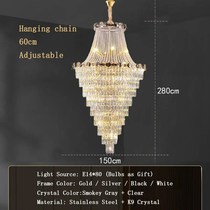 Modern Crystal Chandeliers for Luxury Living Room Staircase Lighting