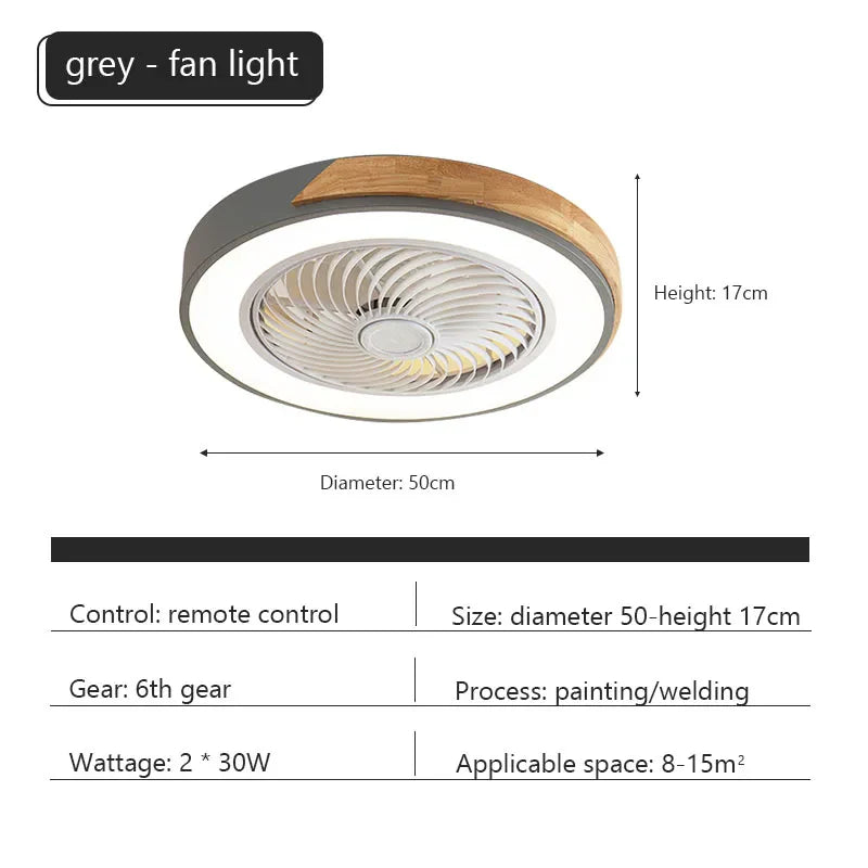 Wood Ceiling Fan Light Remote Control Dimmable LED Indoor Kids Light