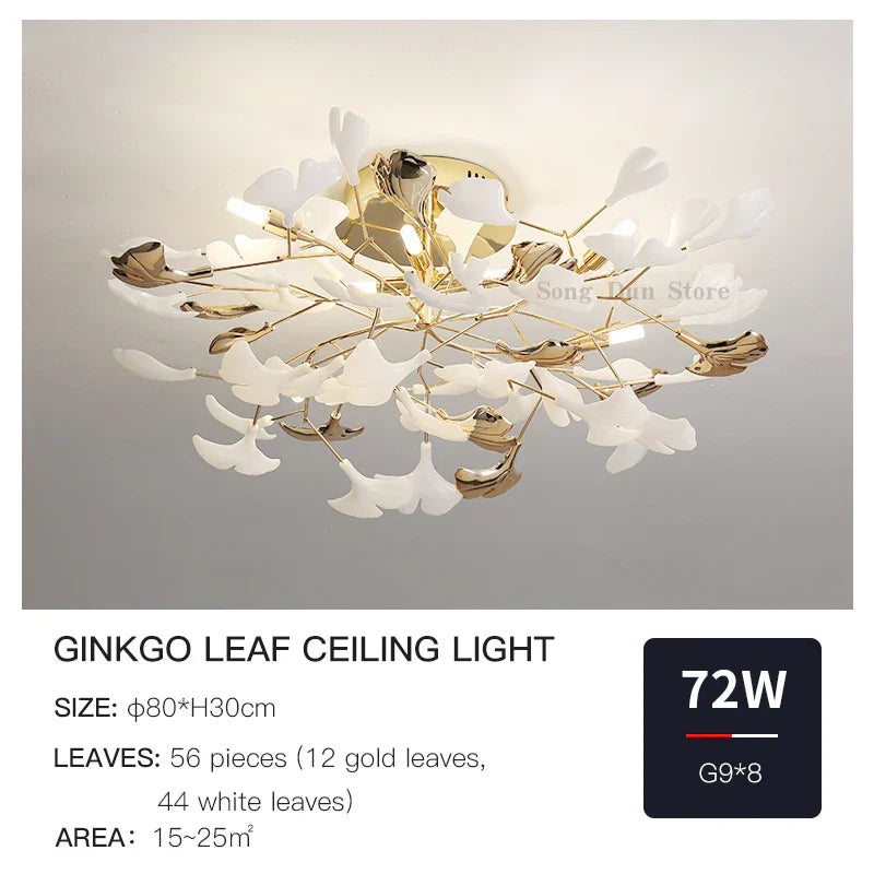 Ginkgo Leaf Bedroom Lamp: Post-modern Romantic Art Ceiling Light for Master Bedroom