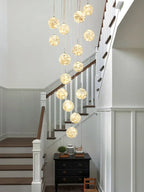 Gold LED Glass Chandelier: Minimalist Round Ball Staircase Lighting Fixtures