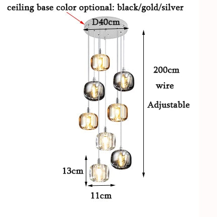 LED Stair Chandelier: Luxury Amber/Crystal Indoor Lighting Fixture