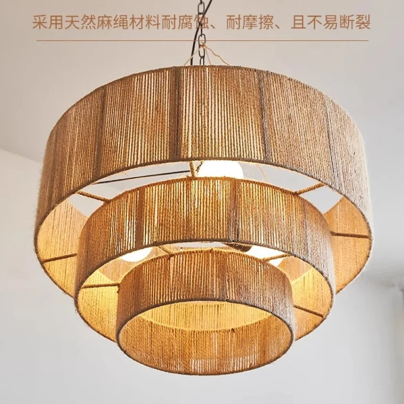 Nordic Hemp Rope Pendant Lights by - Minimalist E27 LED Chandeliers for Dining Room & Bedroom