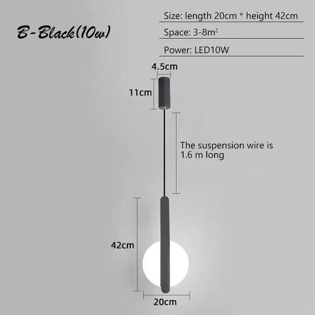 Nordic Black Pendant Lamp for Bedroom Decoration