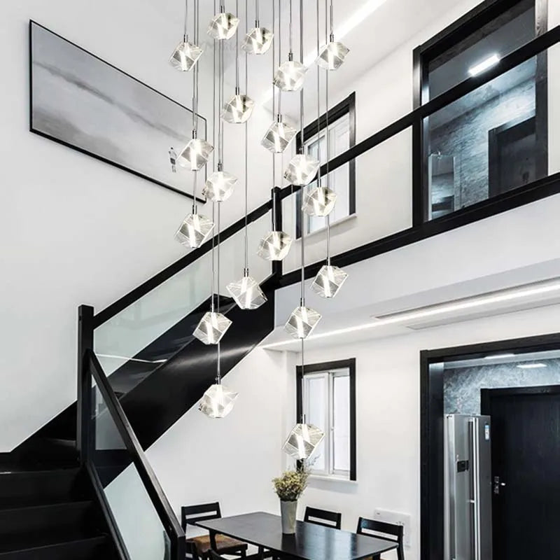Luxury Crystal Staircase Chandelier: Modern Indoor Hanging Light Fixture for Living Room