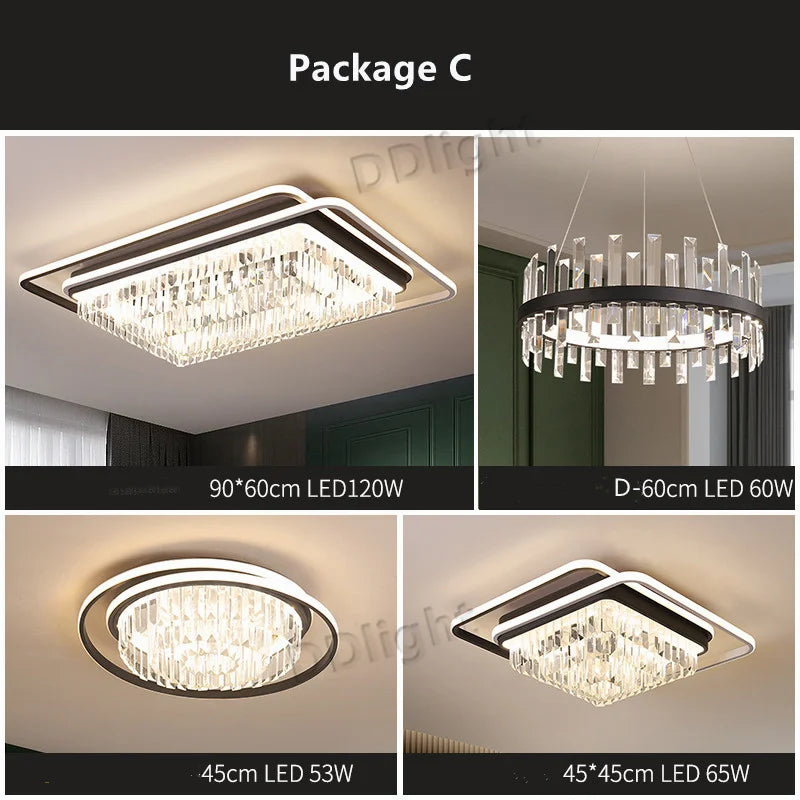 Crystal Industrial Pendant Lamps Set for Modern Living Room Bedroom Kitchen Decor