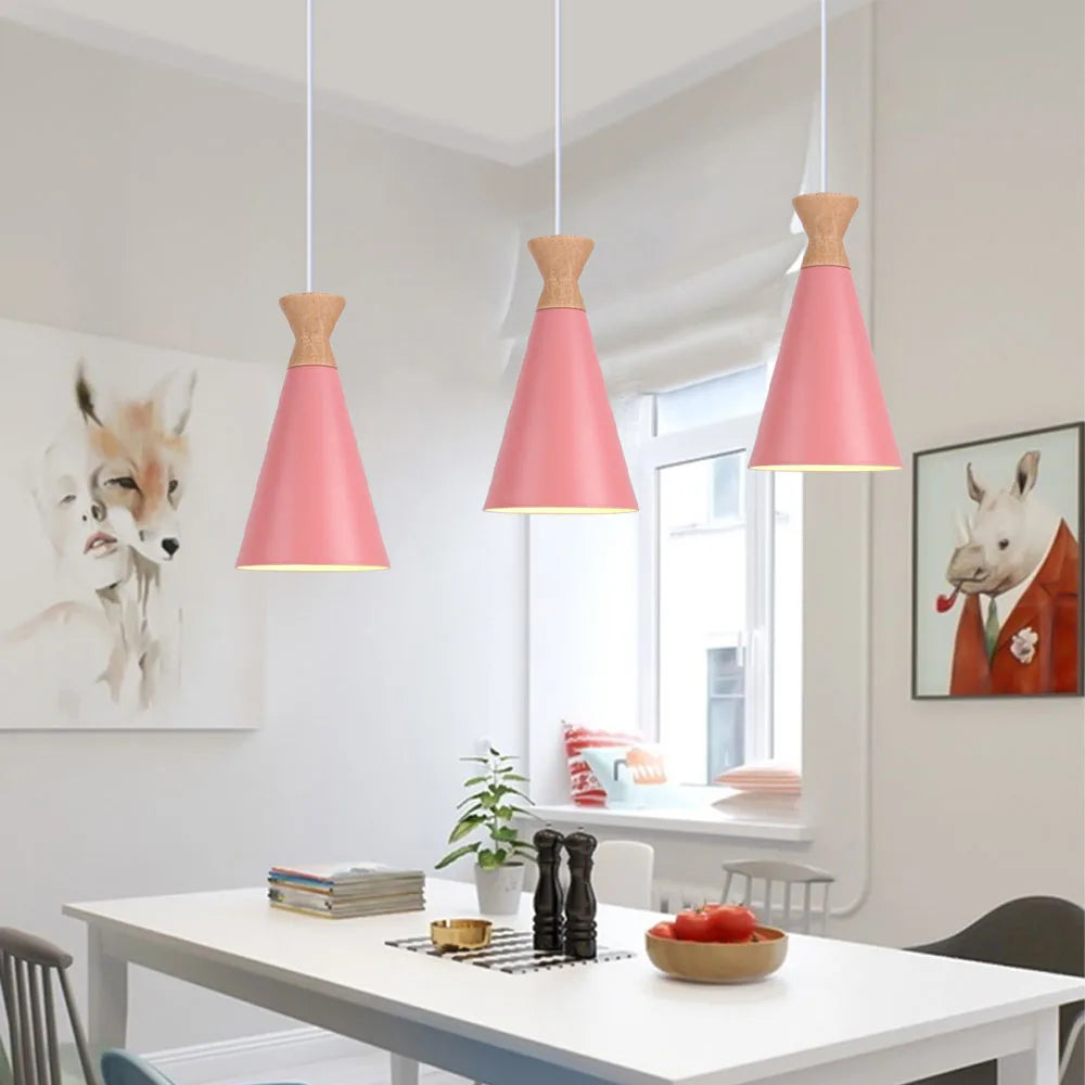 Nordic Aluminum Pendant Lights Modern Wood Hanging Lighting E27 LED Loft Suspension Luminaire