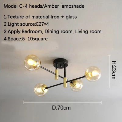 Glass Ball Black Chandelier - Nordic Round Dining Table Ceiling Chandelier