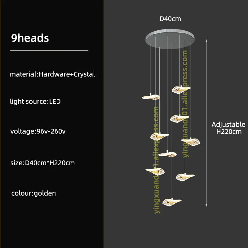 Crystal Glass Staircase Chandelier: Modern Nordic Luxury Living Room Lighting