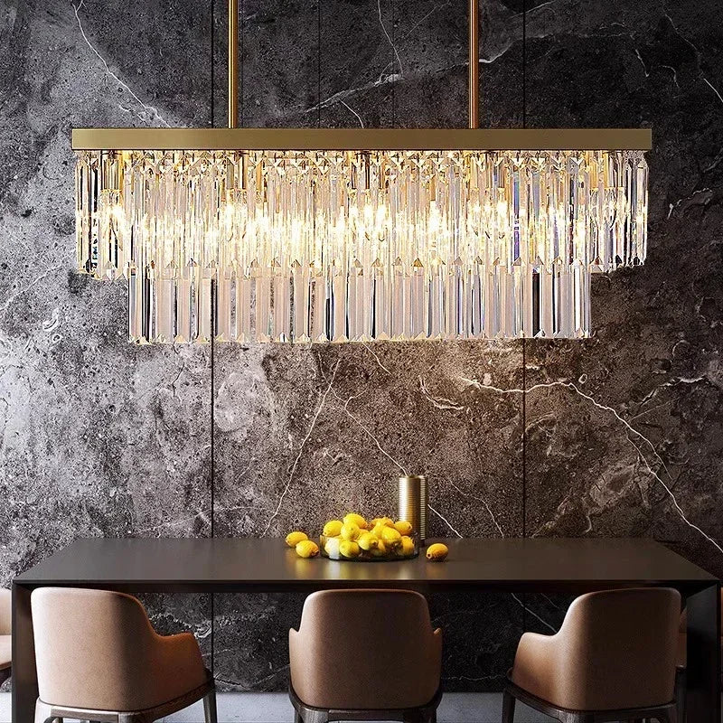 Nordic Crystal Kitchen Island Chandelier - Luxury Rectangle Pendant Light