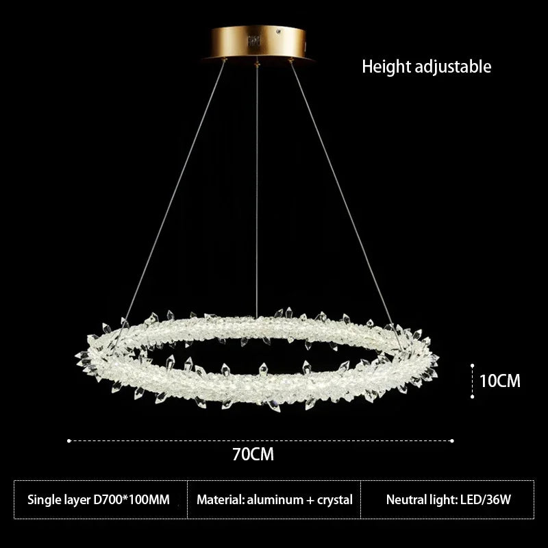 Crystal Flower LED Chandelier: Elegant Round Pendant Light for Dining & Living Room