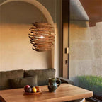 Bamboo Birdnest Pendant Light for Dining Room, Handmade Wicker Lamp for Kitchen Bar & Living Room