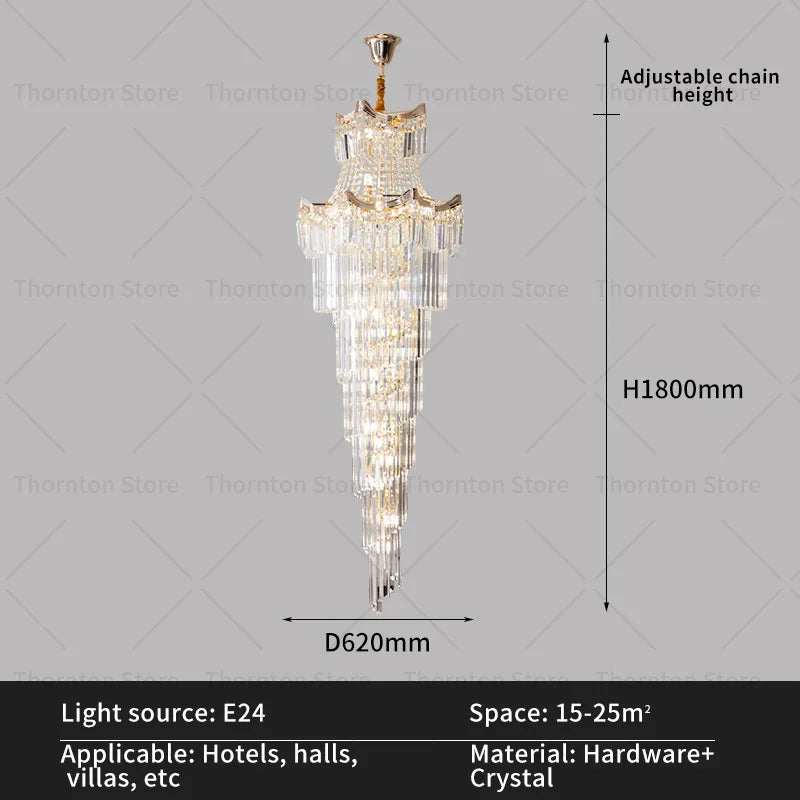 Crystal Duplex Chandelier: Luxury Living & Stair Lamp for Loft Apartment & Villa