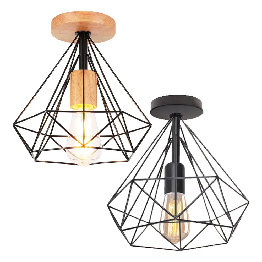 Retro LED Ceiling Light: Industrial Vintage Fixture for Bedroom, Porch, Aisle - E27 Metal Cage