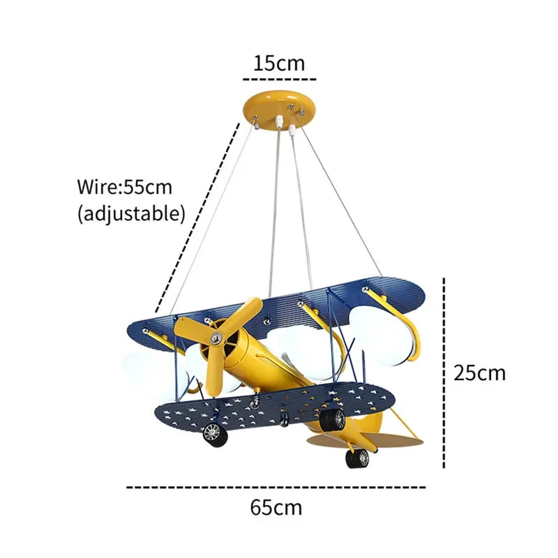 Airplane Chandelier Kids LED Lights Cartoon Boys Bedroom Cute Gift