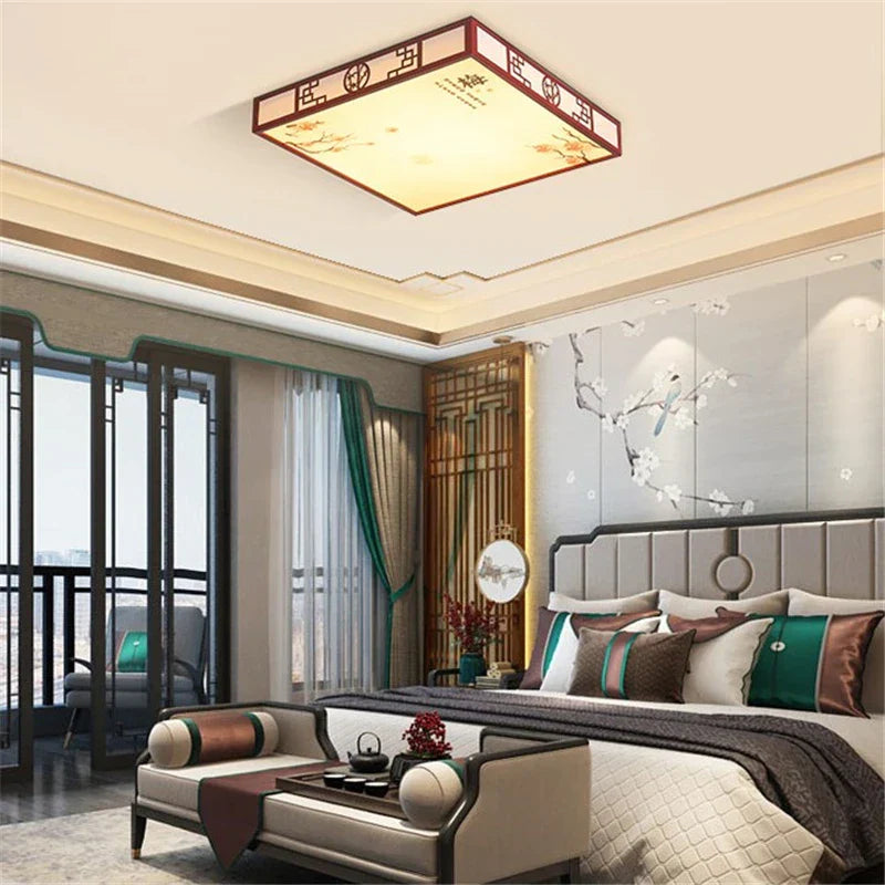 Mahogany LED Ceiling Lamp Minimalism Round/Square Interior Lighting for Living Room & Dining Room