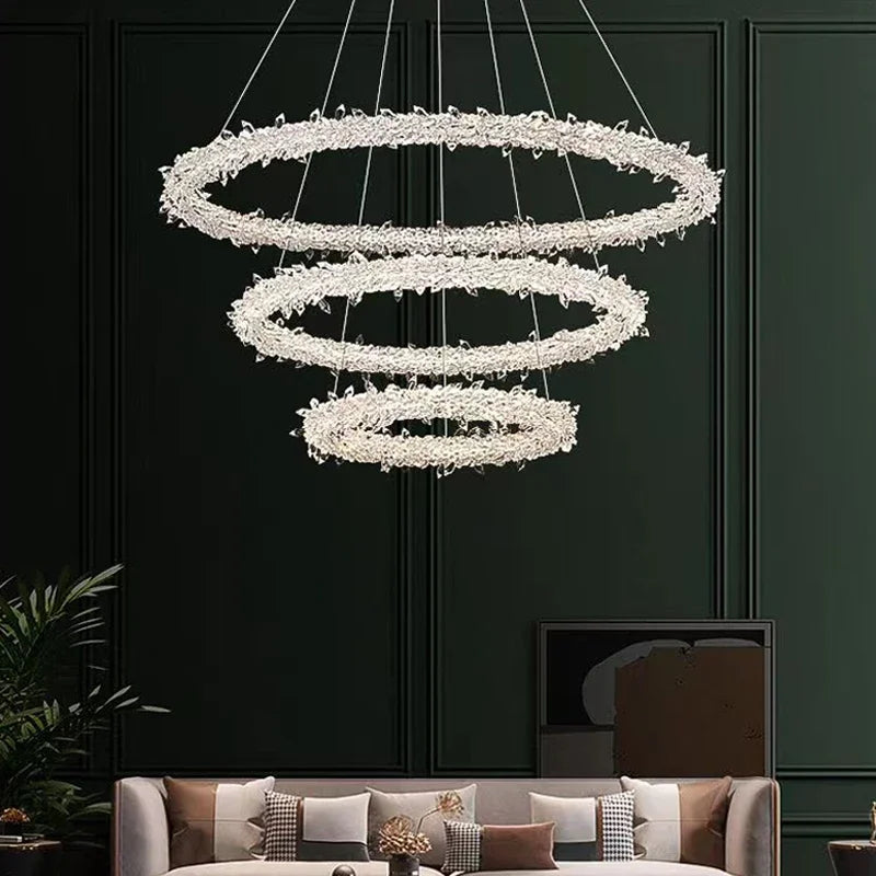 Luxury Crystal LED Chandelier | Dimmable Ring Gloss Ceiling Chandelier for Modern Living Room