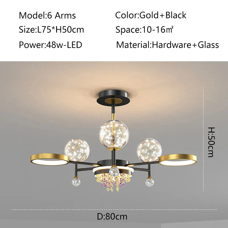 Nordic Glass Ball LED Ceiling Light for Bedroom Living Room Decoration Indoor Lighting