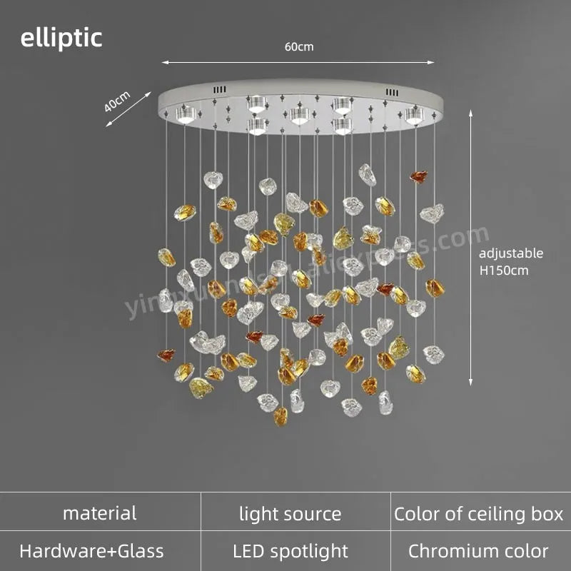 Stone LED Pendant Chandelier: Modern Luxury Crystal Lighting for Living Room