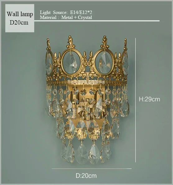 Crown Crystal Chandelier - Golden Vintage LED Pendant for Elegant Indoor Lighting