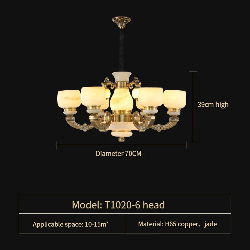 Chinese Jade Chandelier: Elegant All-Copper Lighting for Living Room, Bedroom, Dining Hall