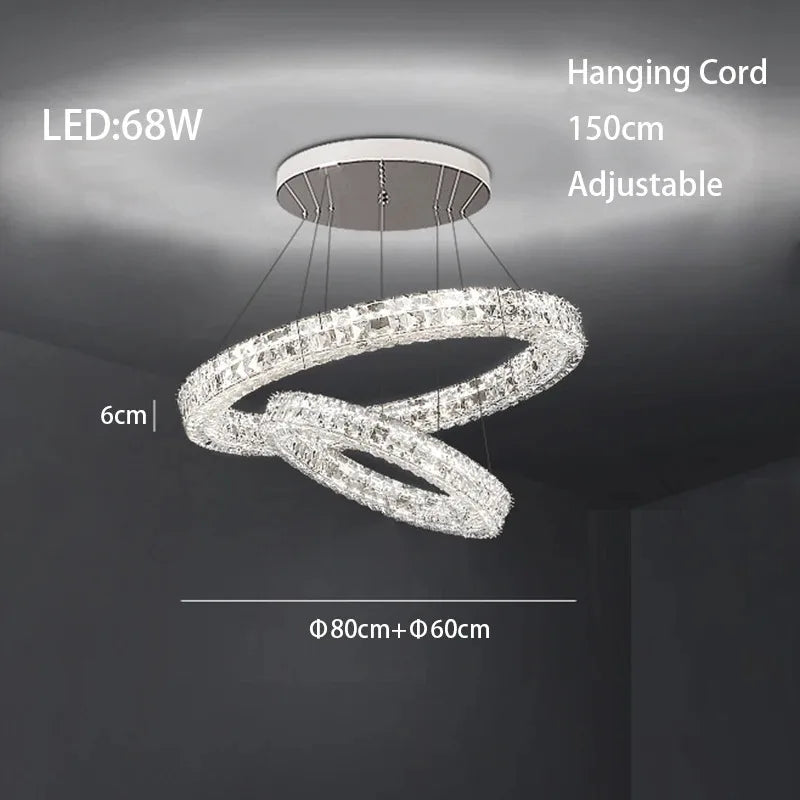 Crystal LED Chandelier: Modern Luxury Chrome Steel & Clear K9 Crystal Lighting