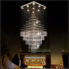 Crystal Columnar Chandelier: Modern Square Base Hanging Lamp for Living Room, Stair, Loft
