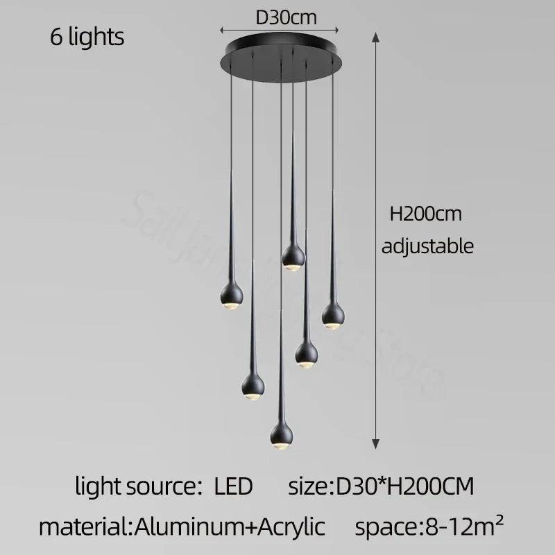 Water Drop Pendant Light: Modern Luxury Chandelier for Staircase, Bedside, Bar, and Restaurant