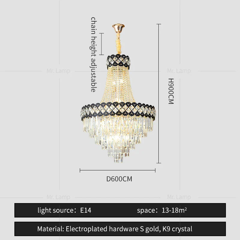 Crystal Chandelier Spiral Staircase Hall Lamp Duplex Living Room Hardware Texture