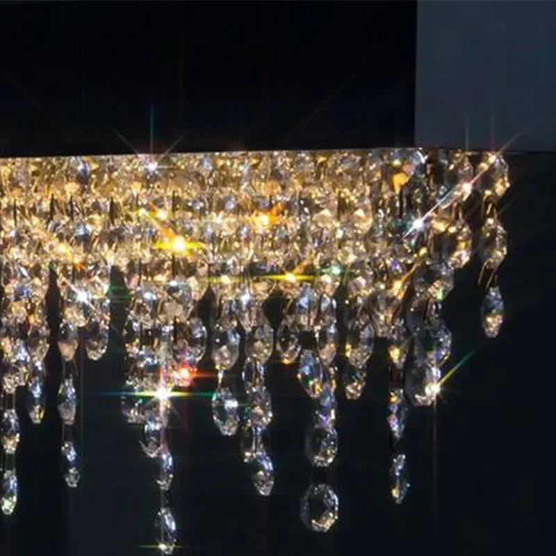 Modern Crystal Chandelier LED Dining Room Hanging Light Fixture in Gold/Black