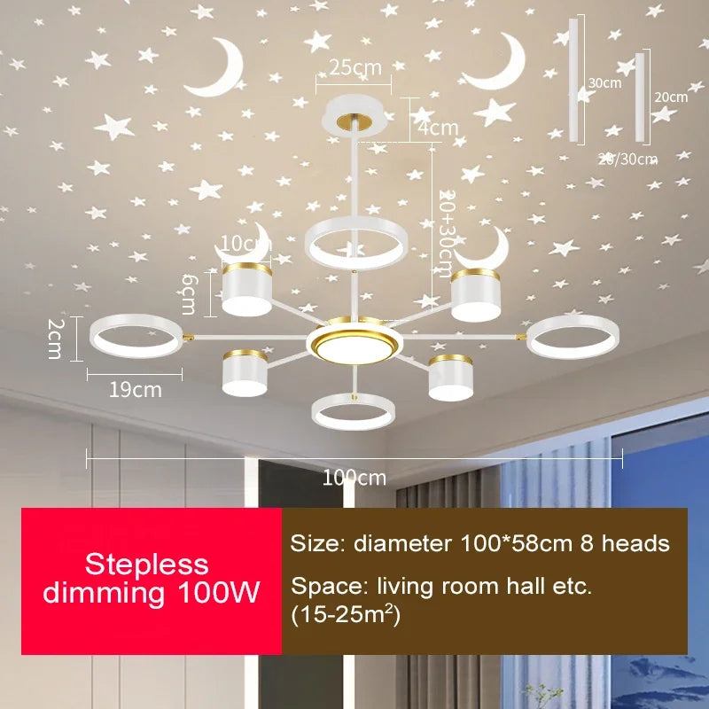 Starry Sky 6-Light Dimmable Ceiling Chandelier - White Modern Home Lighting