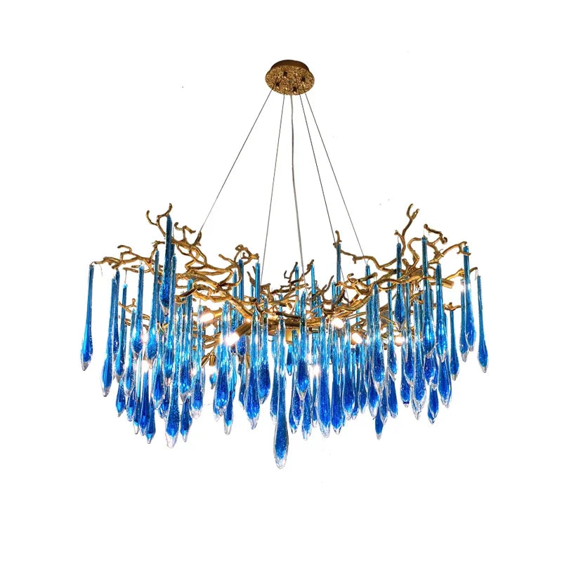 Blue Crystal Chandelier: Luxe Living Room LED Lighting