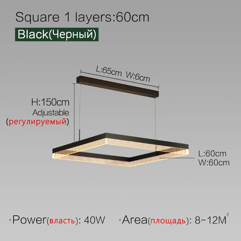 Square Modern Minimalist Nordic Chandelier for Living Room, Dining Room, Bedroom