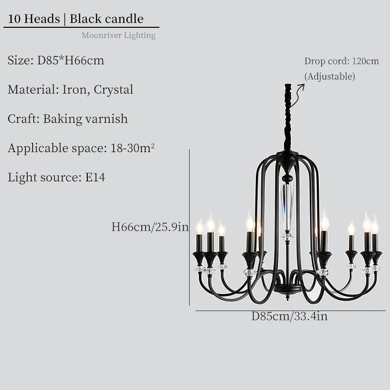 Iron Vintage Candle Chandelier: Retro French Style Pendant Light