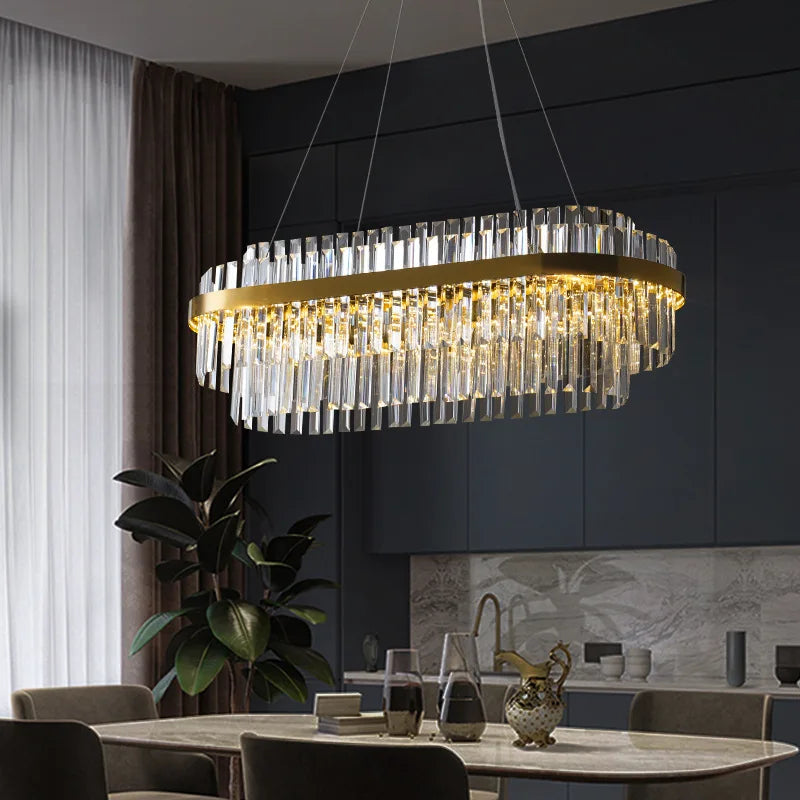 Gold Metal Round Dimmable LED Pendant Light with K9 Crystals