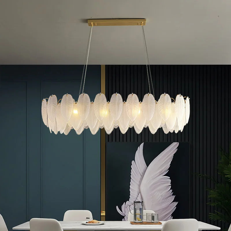 Gold Feather Chandelier LED Pendant Light for Home Decor