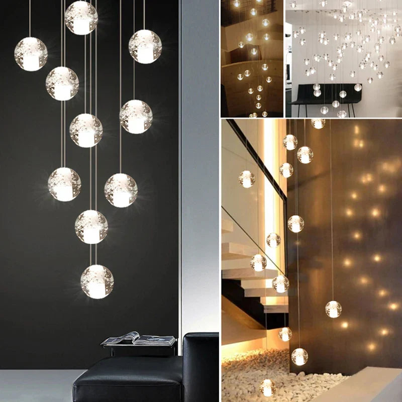 Staircase Crystal Glass Ball Pendant Lights for Restaurant Bar Decor