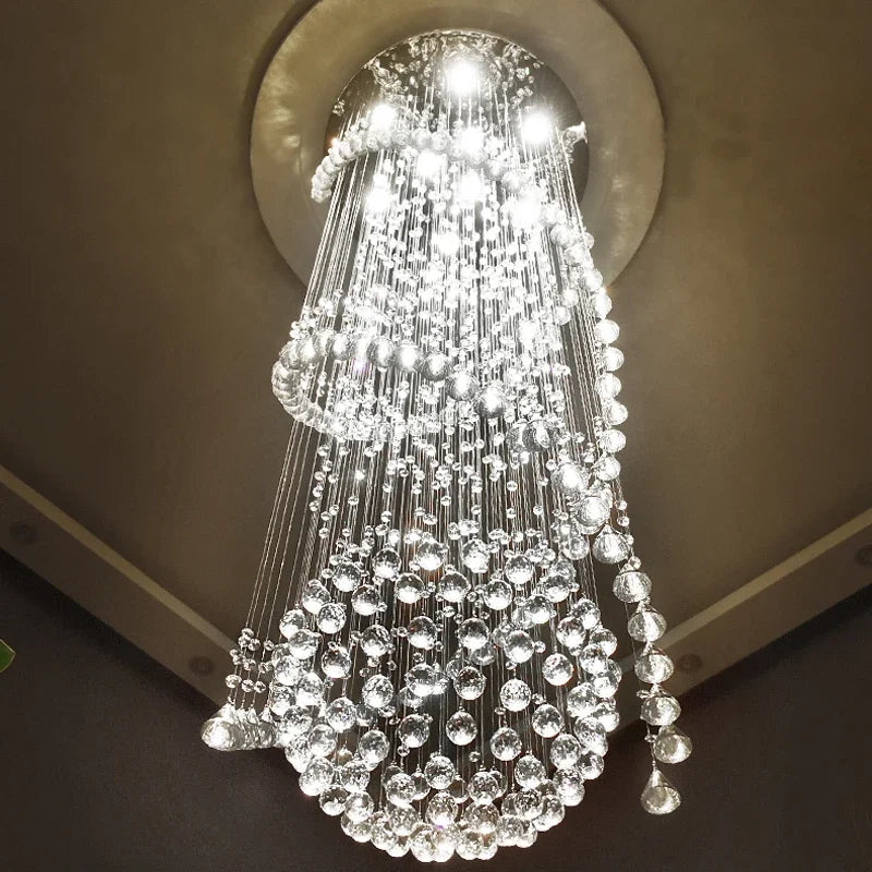 Modern Crystal Chandelier for Staircase, Luxury LED Lighting Fixture for Living Room.
