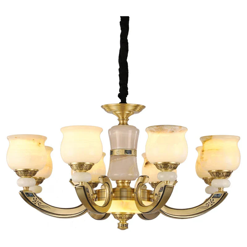 Luxury Natural Jade Chandelier for Duplex Villa and Restaurant, Guangdong Lamps